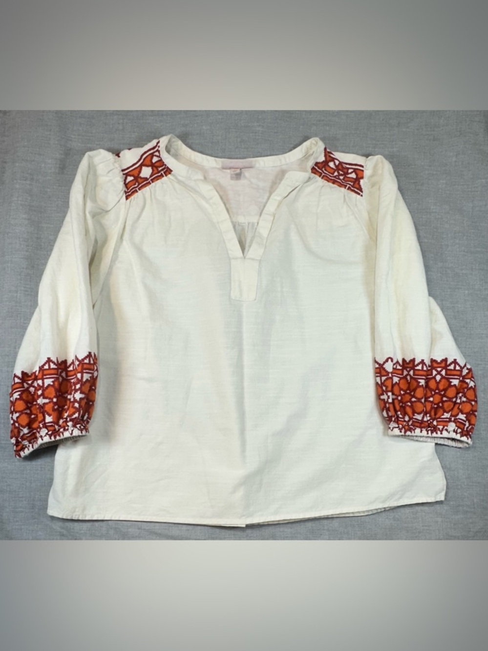 Knox Rose Cream boho Tunic with Orange Embroidered Accents - Picture 1 of 6